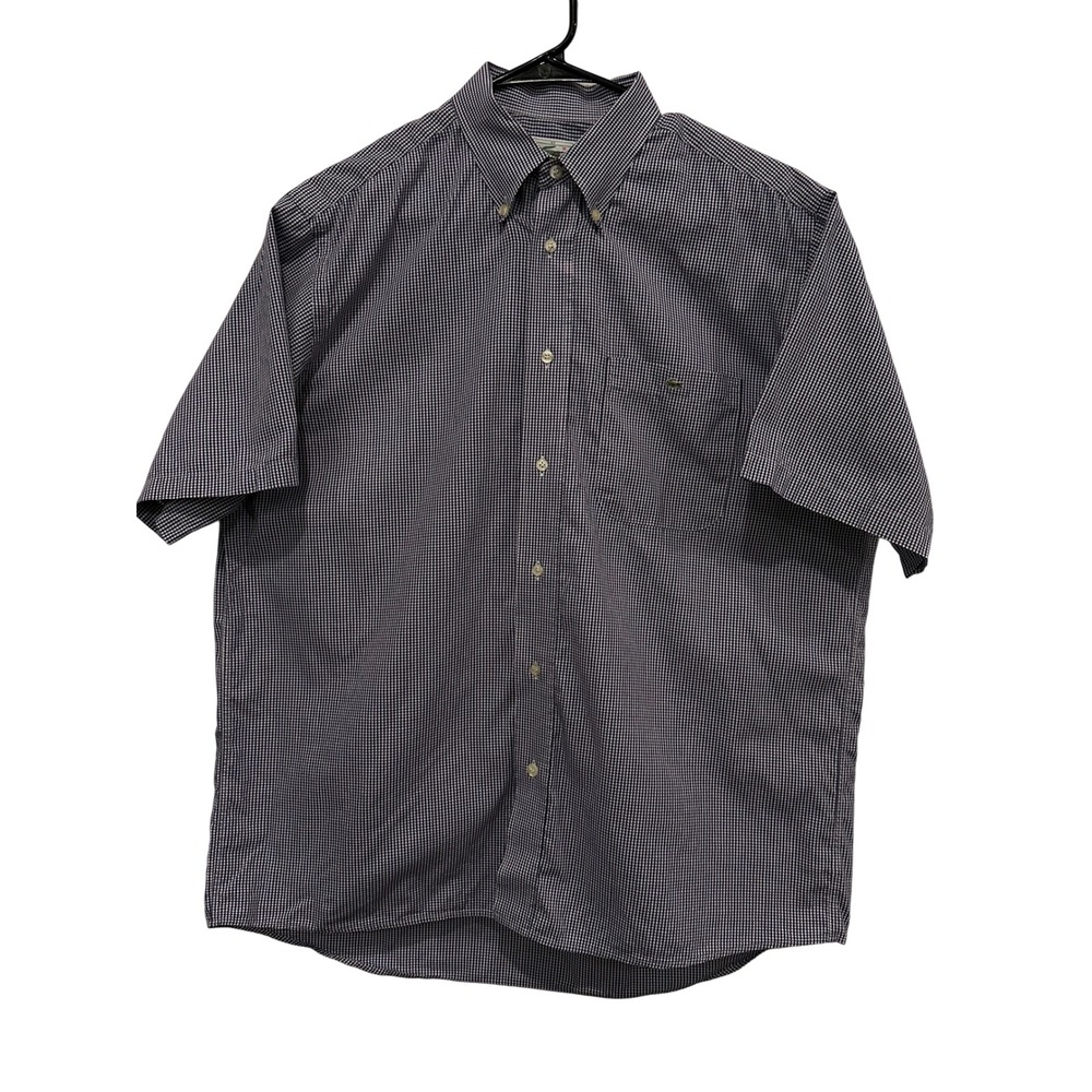 Lacoste Mens Gingham Check Short Sleeve Button Down Shirt Blue White Size 42 655